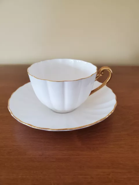 Shelley White Gold Trim Tea Cup & Saucer Ludlow England Vintage Fine Bone China