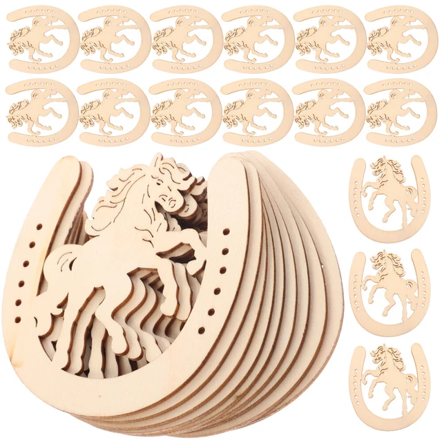 48 Pcs Hufeisen-Chips Holz Kind Unfertige Holzscheibe Geschenkanhänger Aus