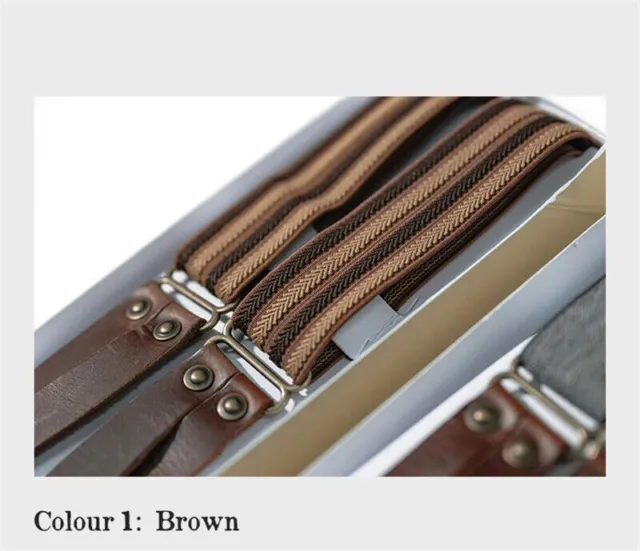 NON STOCK Narrow Y Style Suspenders Adjustable Elastic Braces Leather Retro Tabs