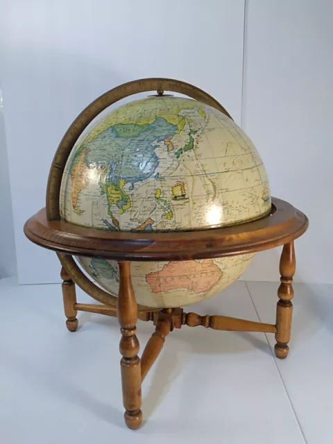 Vintage Rand McNally 12" Terrestrial Globe Full Meridian in a Wood Cradle Mount