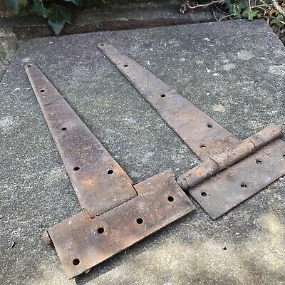 Pair Antique Wrought Iron Strap Hinges Vintage Architectural Salvage Retro Old