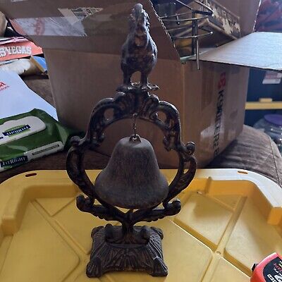 Vintage Cast Iron Chicken/Rooster Table Top Dinner Bell on stand
