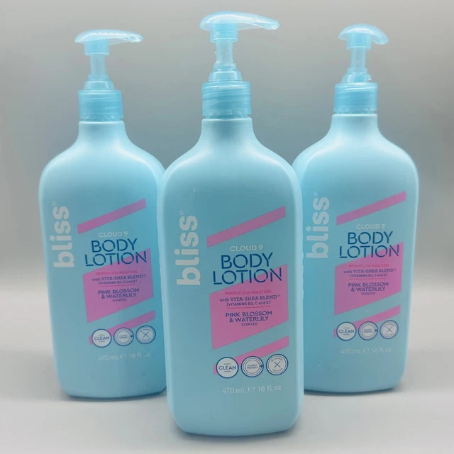 Bliss Cloud 9 Body Lotion Moisture Pink Blossom Waterlily Scent 3PK x 16oz