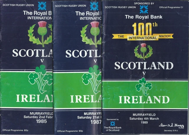 1985-1989 SCOTLAND v IRELAND, 3 DIFFERENT PROGRAMMES