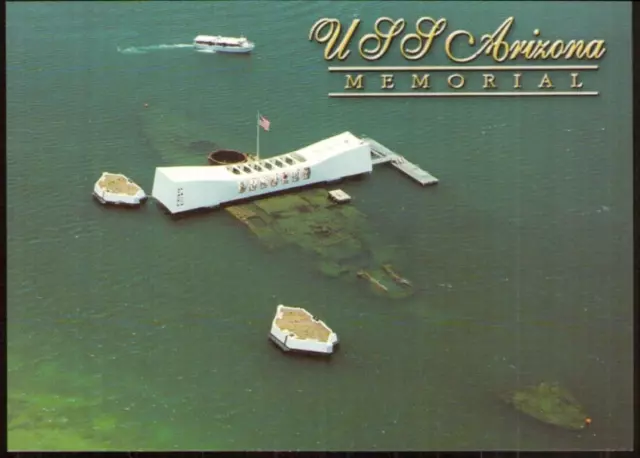 USS Arizona Memorial Pearl Harbour Hawaii Postcard. USA Modern WW2 Aerial View