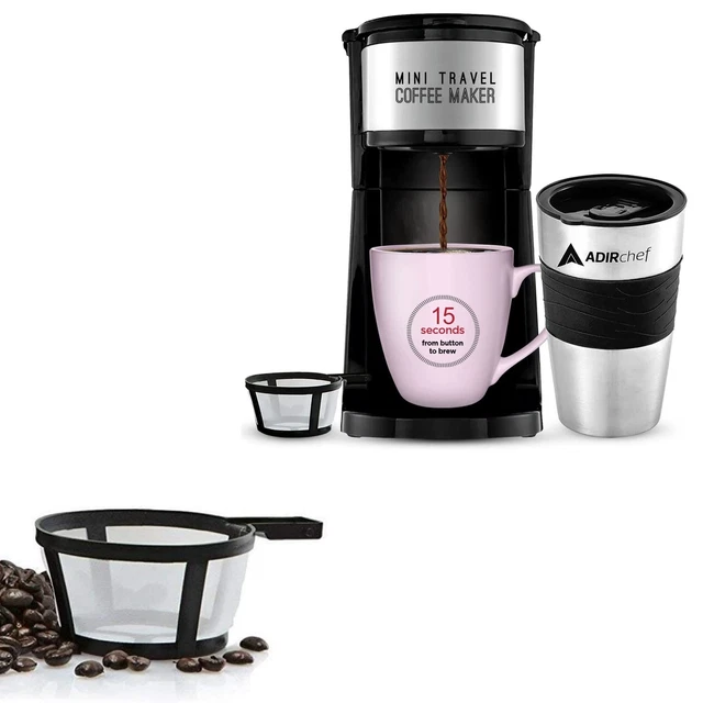 AdirChef Mini-Travel Single Serve Coffee Maker & 15 oz. Travel-Mug Coffee...