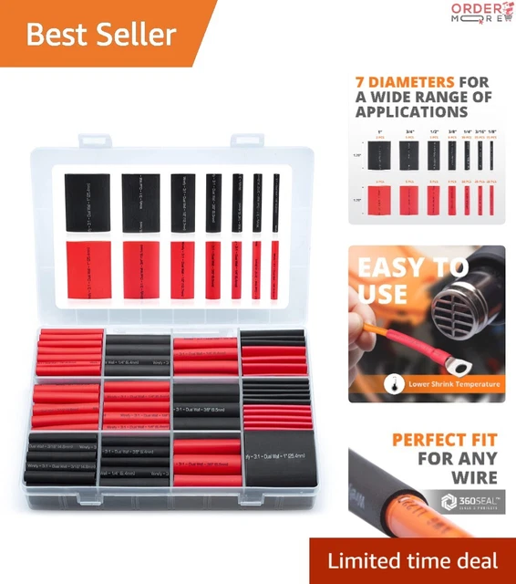 Marine Grade Heat Shrink Tubing Kit - 3:1 Adhesive Lined - Waterproof - 200 PCS