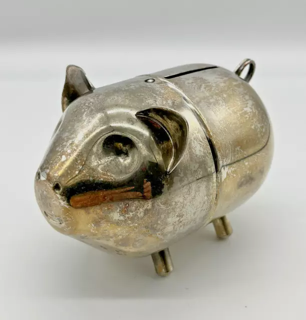 VTG LUNT Silver Plated Hollowware Child’s Two Piece Piggy Bank Figural Pig Bank