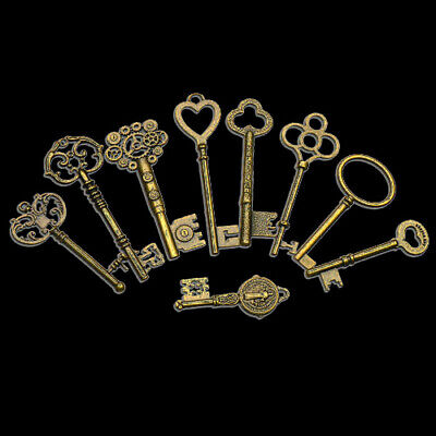 9pcs DIY Keys BIG Large Antique Vintage old Brass Skeleton Lot for DIY Making US