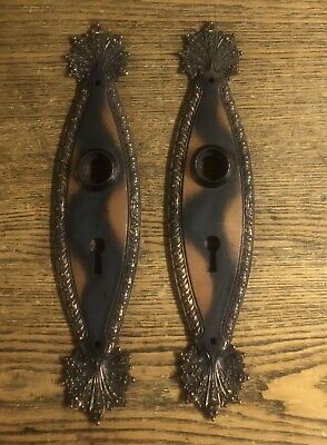 Pair Antique Cast Brass Copper Washed “Marquise” Door Plates by Norwalk, c1890
