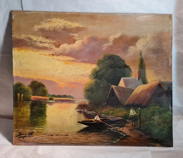 Tableau Impressionniste Emile SIMONOD - Huile Sur Bois XXème Siècle - Paysage Vintage Avec 4 CD Inclus