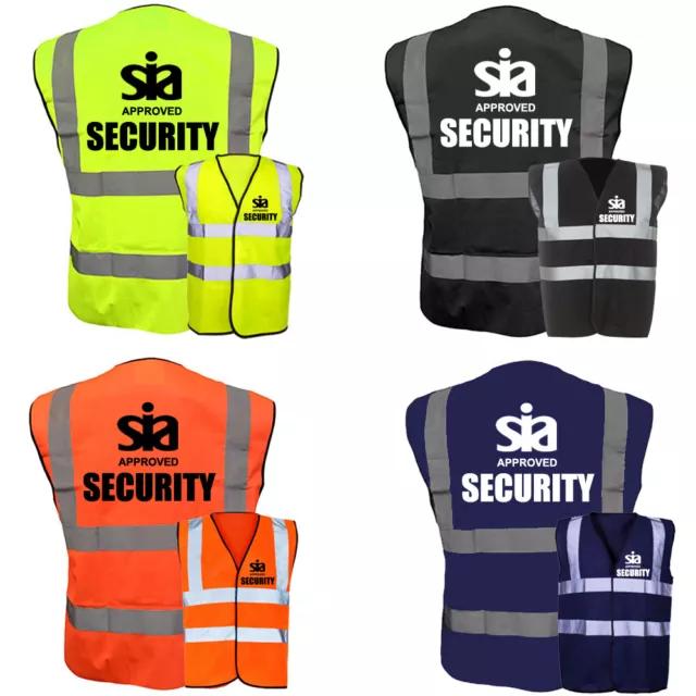 Hi Vis Security Vest SIA APPROVED Waistcoat Black Visibility Reflective Workwear