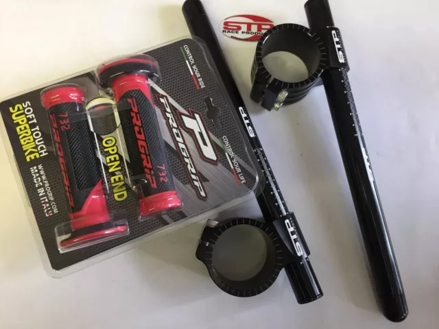 50 mm STP Tek2 kalibrierte Straßenrennen Clip-Ons & roter Progrip 732 Griffe BSB