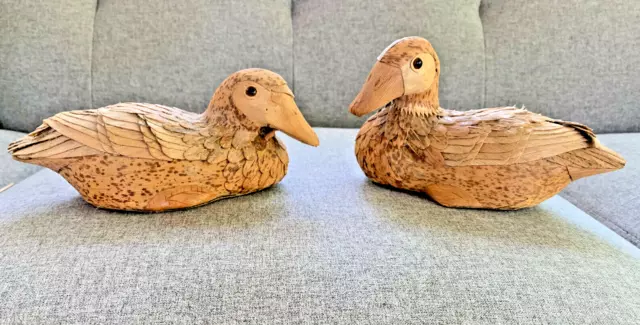 Pair of Vintage Straw Corn Husk Duck Decoy Folk Art Handmade