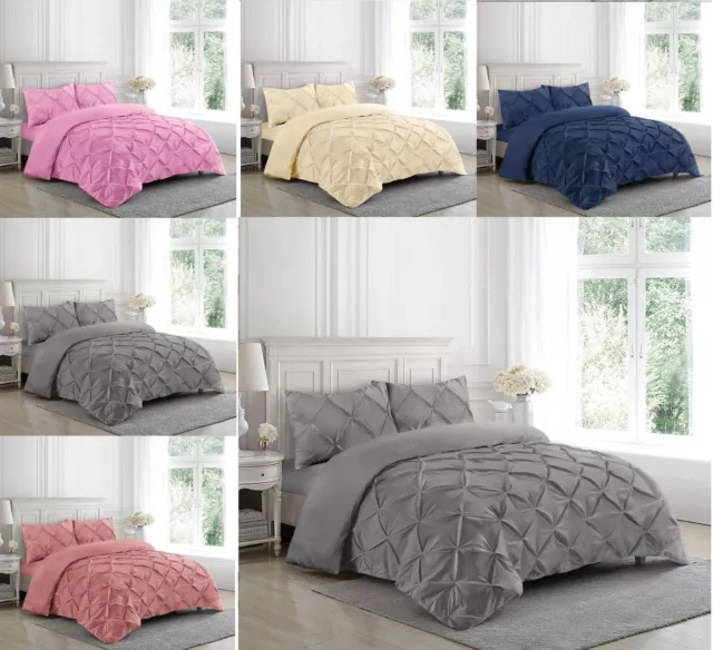 Single Double King Size Pintuck Polycotton Pleated Duvet Quilt Cover Set Bedding