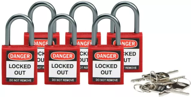 Brady 118926 Red Compact Safety Lock - Keyed Different 6 Locks - SET OF 6 LOCKS