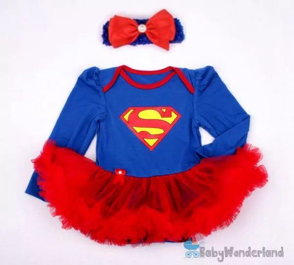 Baby Girl Long Sleeve Superhero Supergirl Costume Party Birthday Tutu Dress 0-2Y