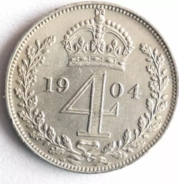 1904 GREAT BRITAIN 4 PENCE- AU/UNC - 12,000 Minted - Rare Silver Coin - lot #A27