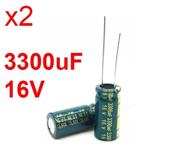 x2 Condensatore elettrolitico 3300uF 16V 9x24mm -40° +105° - 2 pezzi - ITALIA