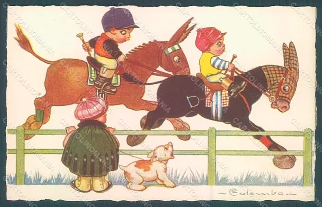 Artist Signed Colombo E. Children Horse Racing Dog serie 1847-3 postcard HR2741