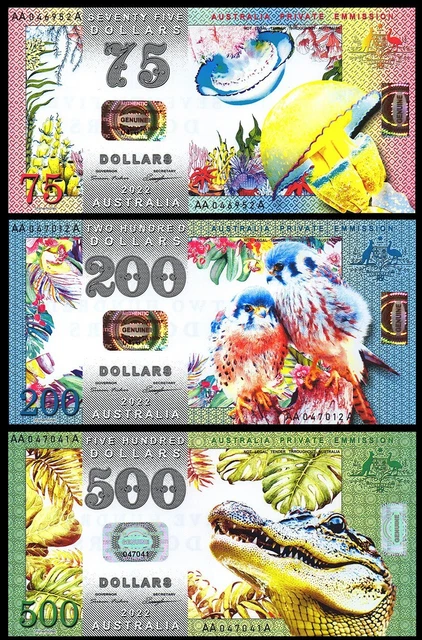 LOT 3 pcs notes OCEANIA 75 200 500 dollars 2022 year uncirculated UNC POLYMER.