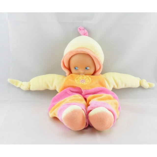 Doudou poupée salopette orange rose fleur NOUNOURS - 5038