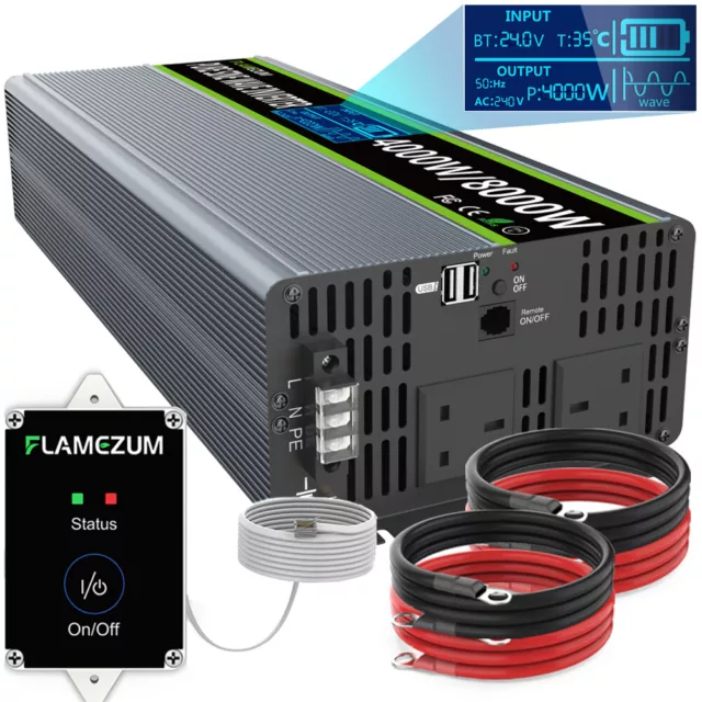 4000W 8000W PURE SINE WAVE Power Inverter 24V to 240V Rv Truck Converter LCD GBR