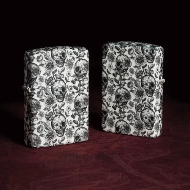 Zippo GLOW IN DARK Windproof Lighter FLORAL SKULL SKELETONS New In Box FREE POST