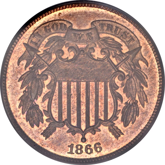 1866 Shield Two Cent 2c Piece PCGS PR64RB OGH "Doily" Holder 3