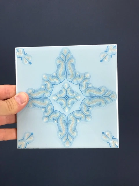 Vintage Mid Century English Blue Geometric Abstract Ceramic Pottery Tile 2