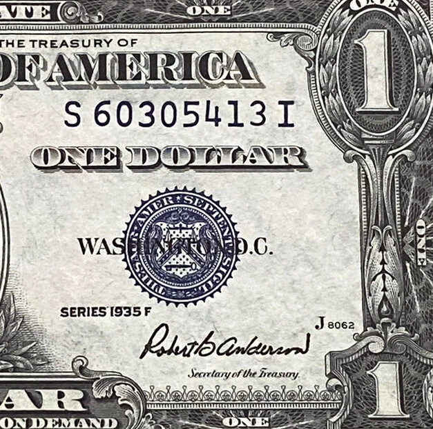 $1 1935-F ( S-I Block )  BLUE SEAL SILVER CERTIFICATE CU.