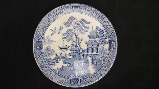 Vintage English Ironstone Tableware Willow Pattern Pin Dish 4.5" diameter