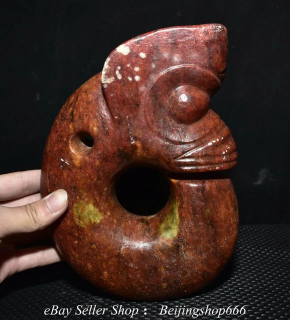 8.8" Old Chinese Hongshan Culture Jade Carved Yu Pig Dragon Statue Sculpture
