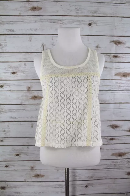 FREE PEOPLE Semi Sheer Crochet Lace ivory Tank Top Size Small