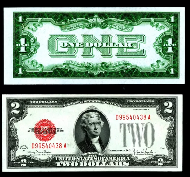 1928 $1 Funny Back Silver Certificate Lucky 888 - 1928 $2 Red Seal Legal Tender