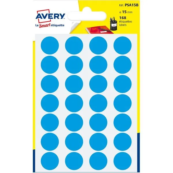 Etichette Adesive Rotonde in Bustina Avery - 15 mm - PSA15B (Blu Conf. 7)