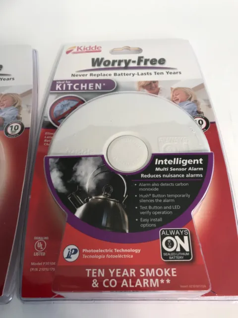New Kidde Worry-Free Intelligent Ten Year Smoke & Carbon Monoxide Alarm Lot Of 2 2