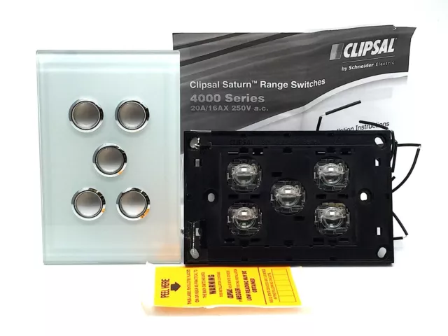 Clipsal 4065PBL,OM Switch 5 Gang LED Ocean Mist Saturn Horizon 4000 Series