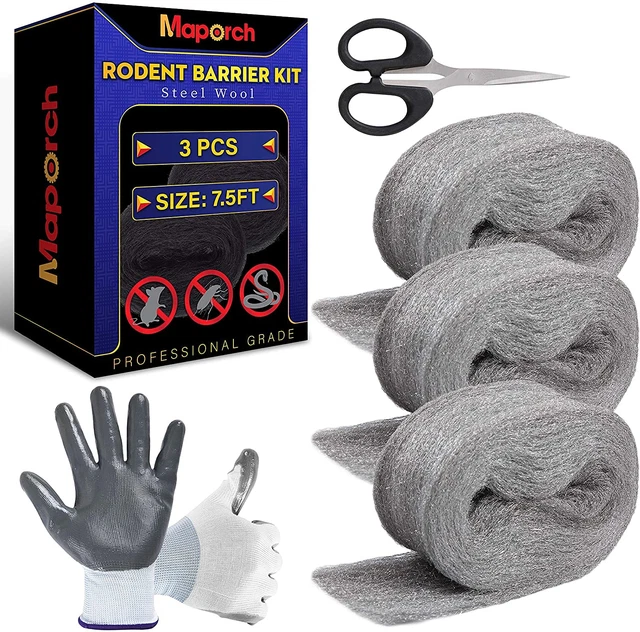 Steel Wool for Mice Control - 3 Pack, 3.2"X7.5 Ft Wool, Gap Filler for Home & Ga