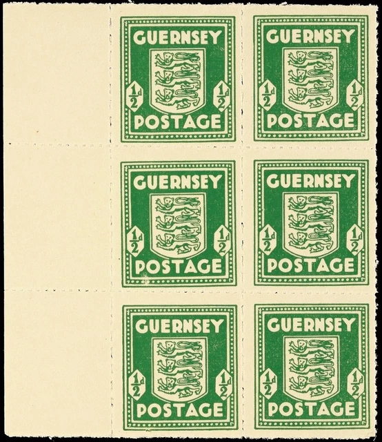 13990) Guernsey 1c postfrisch 1/2 d Randsechserblock olivgrün