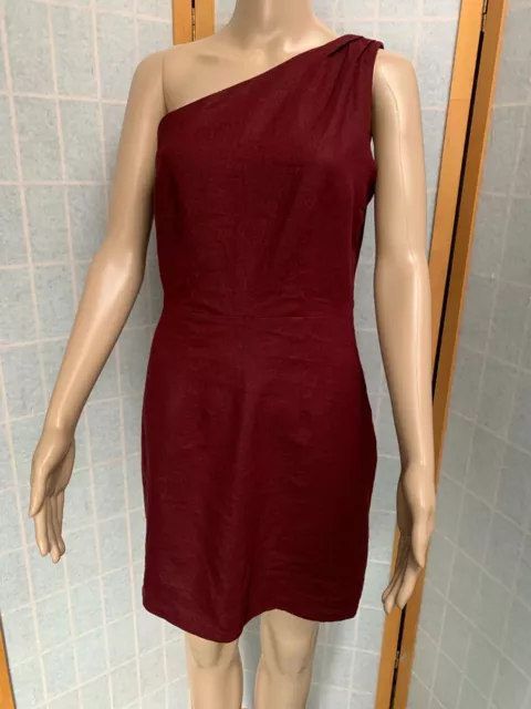 NWT  Women's Sleeveless One Shoulder Dress - A New Day XS -Burgundy Linen Blend