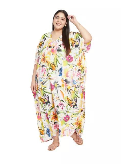 Gypsie Blu Women Floral Kaftan Plus Size Maxi Dress Summer Sundress Casual Gown