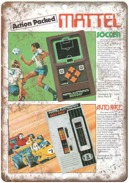 Mattel Hand Held Video Game Auto Race Soccer 12"x9" Reproduction Metal Sign G52