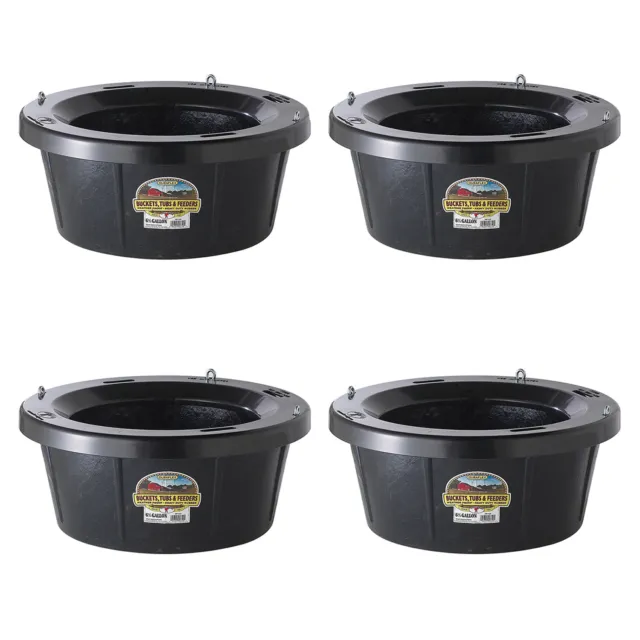 Little Giant Rubber Tub with Metal Hanging Hooks 6.5 Gallon, Black (4 Pack)