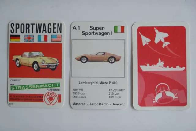 Auto Kartenspiel Quartett, ASS Nr. 671 Sportwagen, Erscheinungsjahr ca. 1969