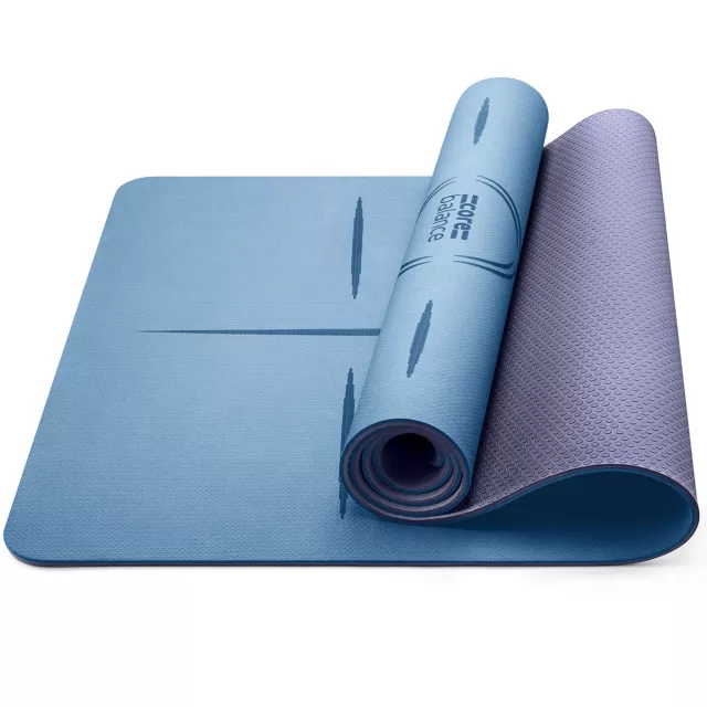 TPE Yoga Mat With Body Alignment Lines Non Slip Extra Wide 6mm Foam Core Balance