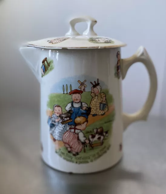 Vintage Edwin Knowles China Semi Vitreous Ironstone Tiny Todkins Pitcher w/ Lid