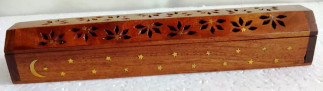 Caja de incienso tallada a mano de madera Quemador de incienso Quemador de...