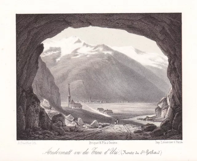 Andermatt Trou d'Uri Urnerloch Schweiz Suisse Ansicht vue1840 Cuvillier