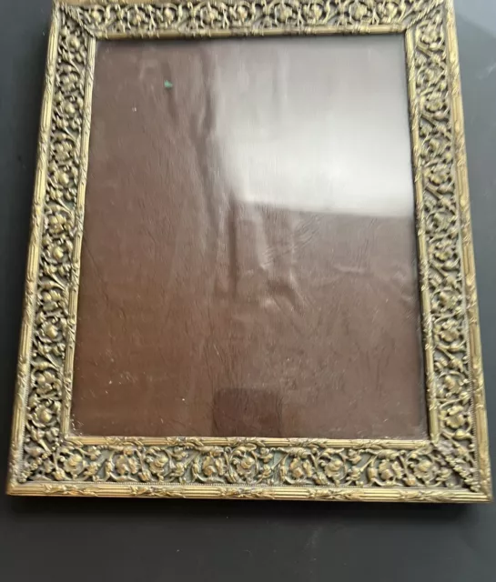 Antique Large French Brass Plated Reticulated Intricate Design Picture Frame